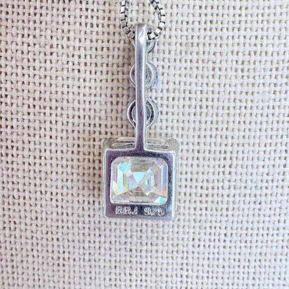 VTG Sterling Silver 925 Blue & White CZ Pendant Necklace Size 18" Adjustable - Picture 6 of 15